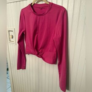 Beyond Yoga Heather Rib Groove Cropped Medium Long Sleeve Hot Pink Top